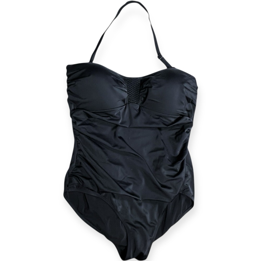NWT Swimsuits For All Swim 18 Black One Piece Ruched Sides Bust Decor Cruise Vac